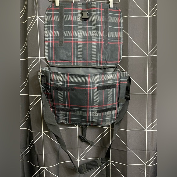 Vintage satchel style bag. Yak Pak. Lightly used. Black, grey & red plaid - Picture 3 of 4